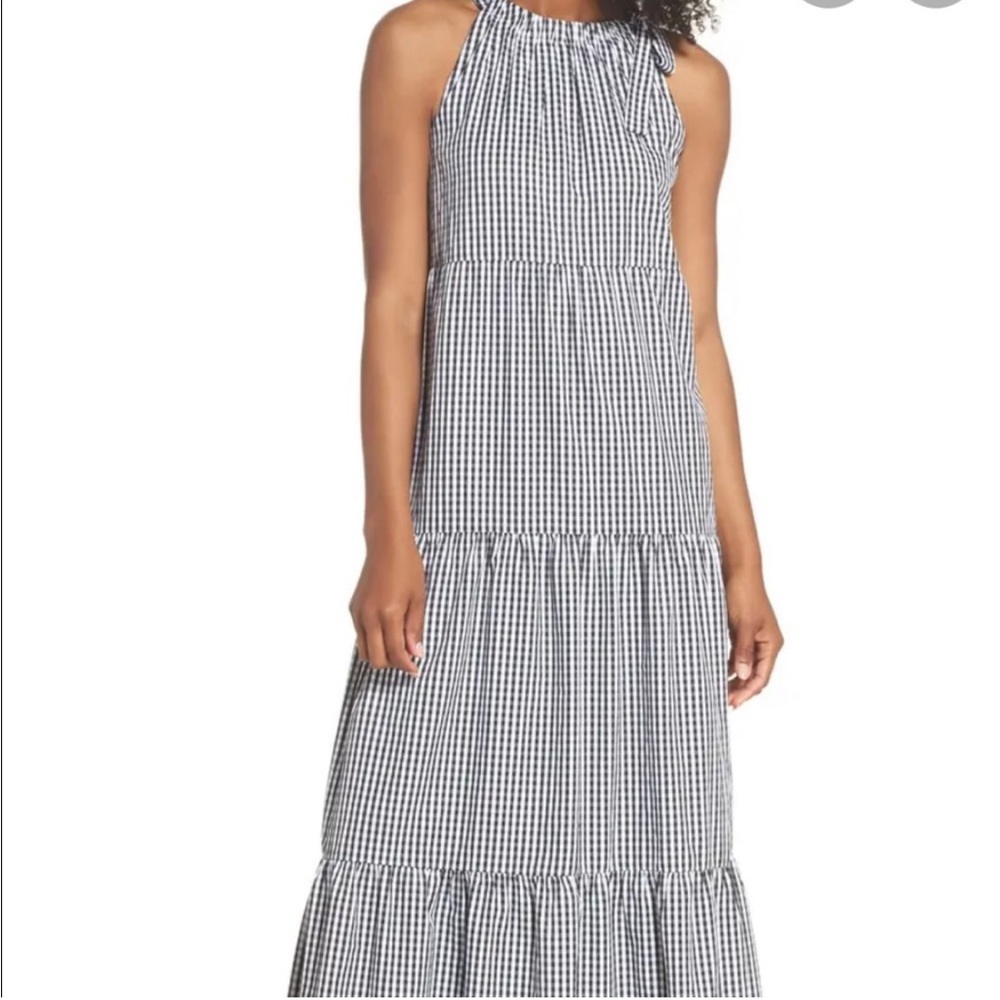 MAGGY LONDON Black and White Check Halter Cutaway Tiered Flowy Maxi Dress Size 6